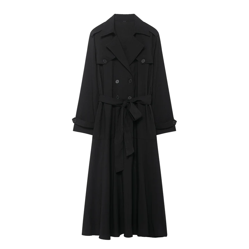 Damen Maxi-Trench mit taillierendem Bindegürtel und doppelter Knopfleiste Drune