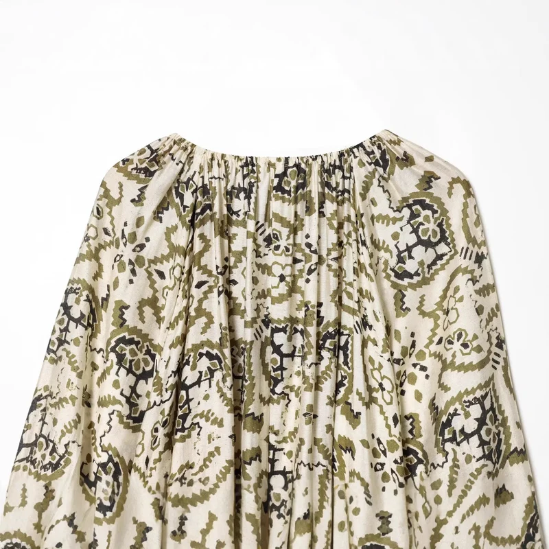 Damen Luftiges Midikleid im Boho‑Stil mit Carmen‑Ausschnitt, Gummizugärmeln und Tunnelzug‑Taille Drune