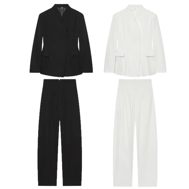 Damen Longline-Blazer mit schmalem Stehkragen und Pattentaschen Drune