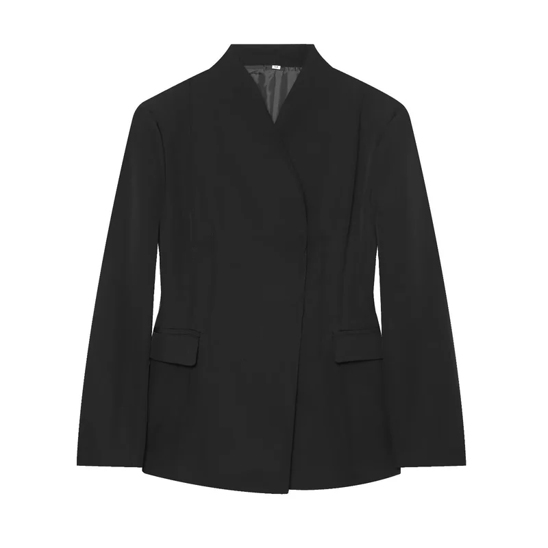 Damen Longline-Blazer mit schmalem Stehkragen und Pattentaschen Drune