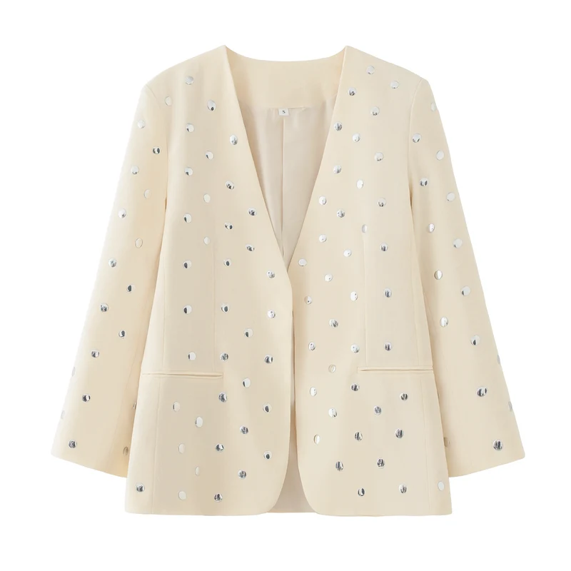 Damen Longline-Blazer mit Paillettenbesatz in Punktoptik Drune