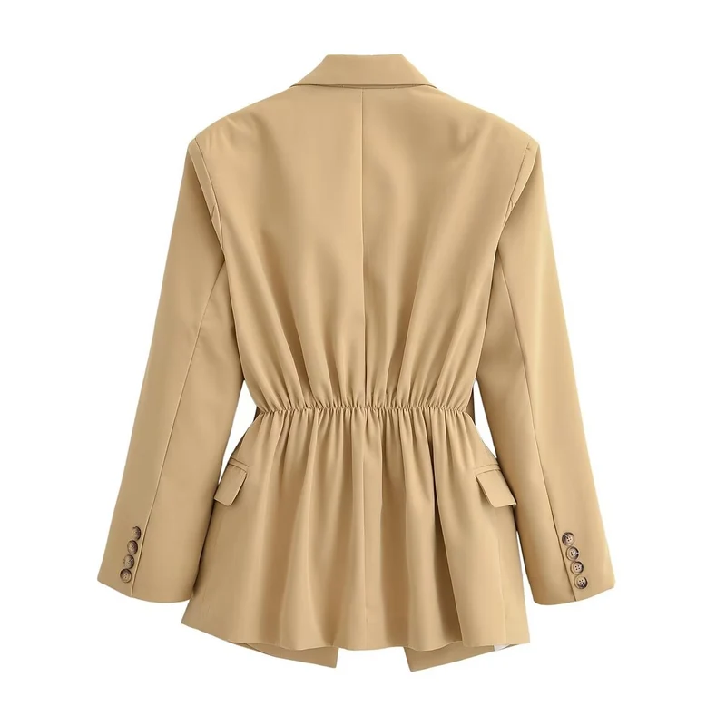 Damen Longline-Blazer im Oversized-Schnitt mit weitem Revers und Pattentaschen Drune