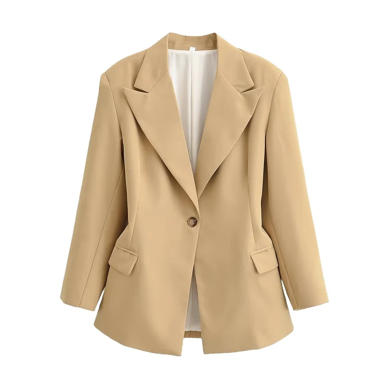 Damen Longline-Blazer im Oversized-Schnitt mit weitem Revers und Pattentaschen Drune