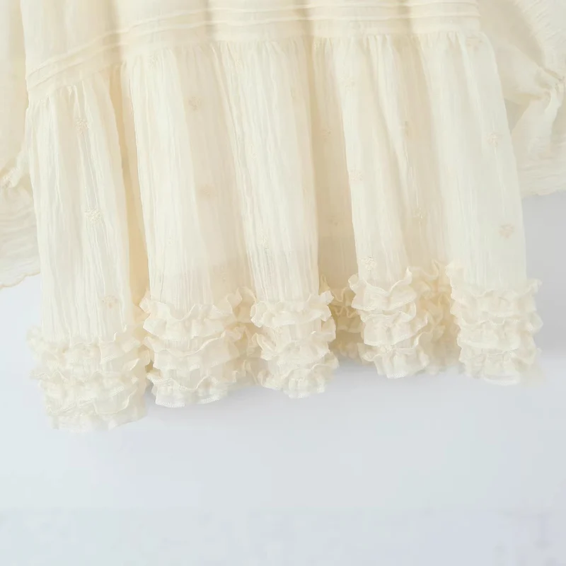 Damen Lockeres Boho-Minikleid mit Rüschen, Voluminösen Ballonärmeln und Quastenschnürung Drune