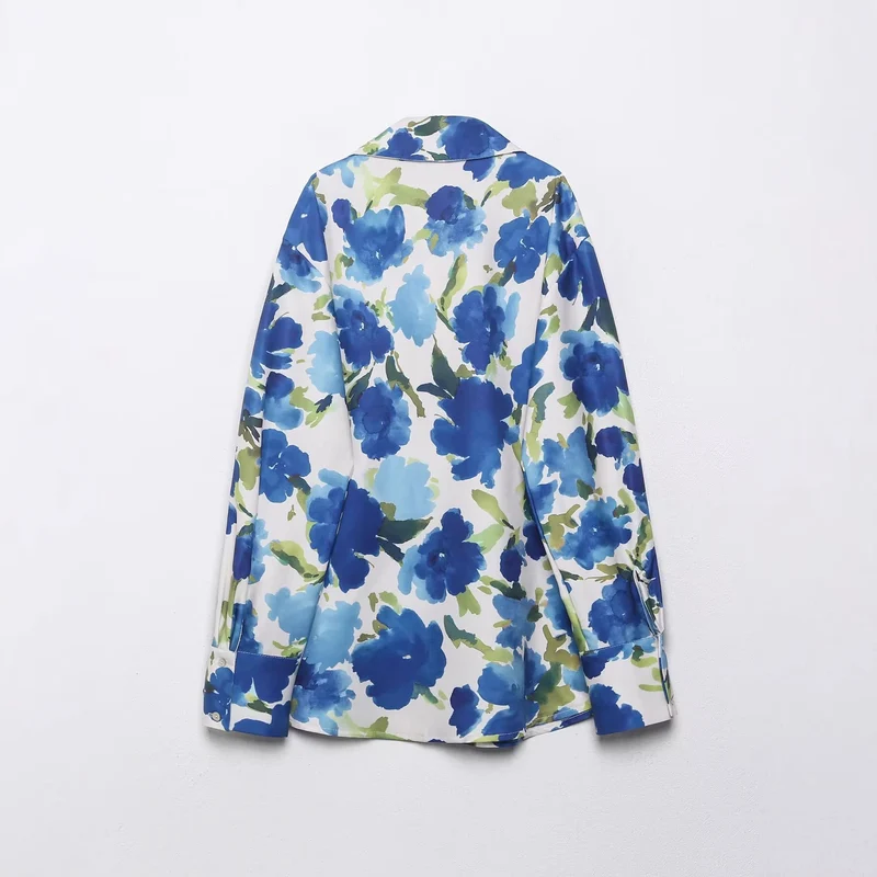Damen Locker geschnittene seidenähnliche Hemdbluse mit Aquarell-Print Drune