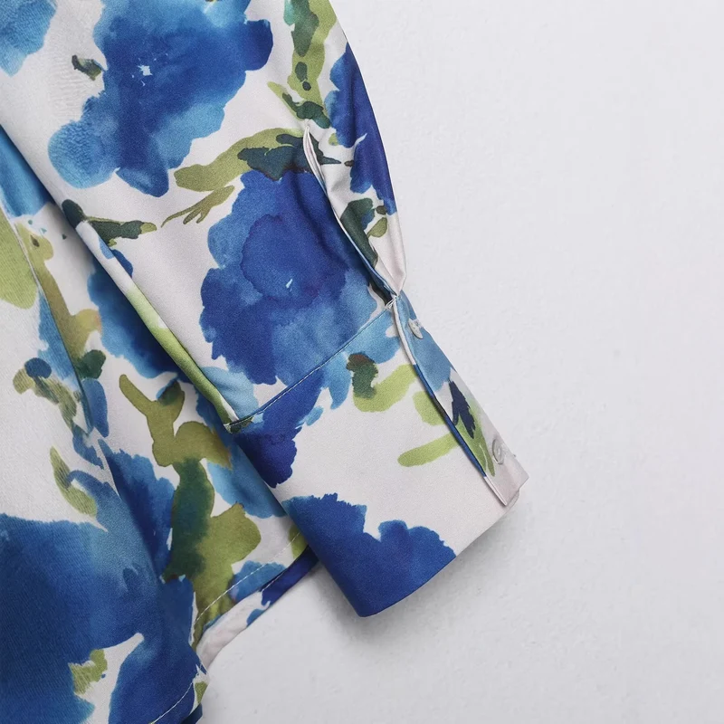 Damen Locker geschnittene seidenähnliche Hemdbluse mit Aquarell-Print Drune
