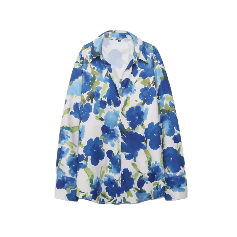 Damen Locker geschnittene seidenähnliche Hemdbluse mit Aquarell-Print Drune