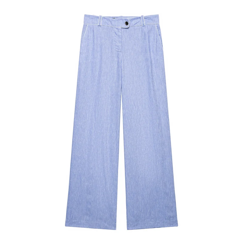 Damen Leichtes Leinenoptik-Zweiteiler mit oversized Hemdoberteil und Highwaist Wide‑Leg Hose Drune