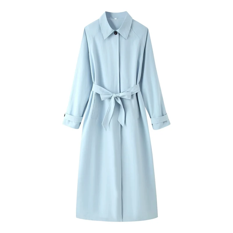 Damen Leichter taillierter Trenchcoat mit verdeckter Knopfleiste und Bindegürtel Drune