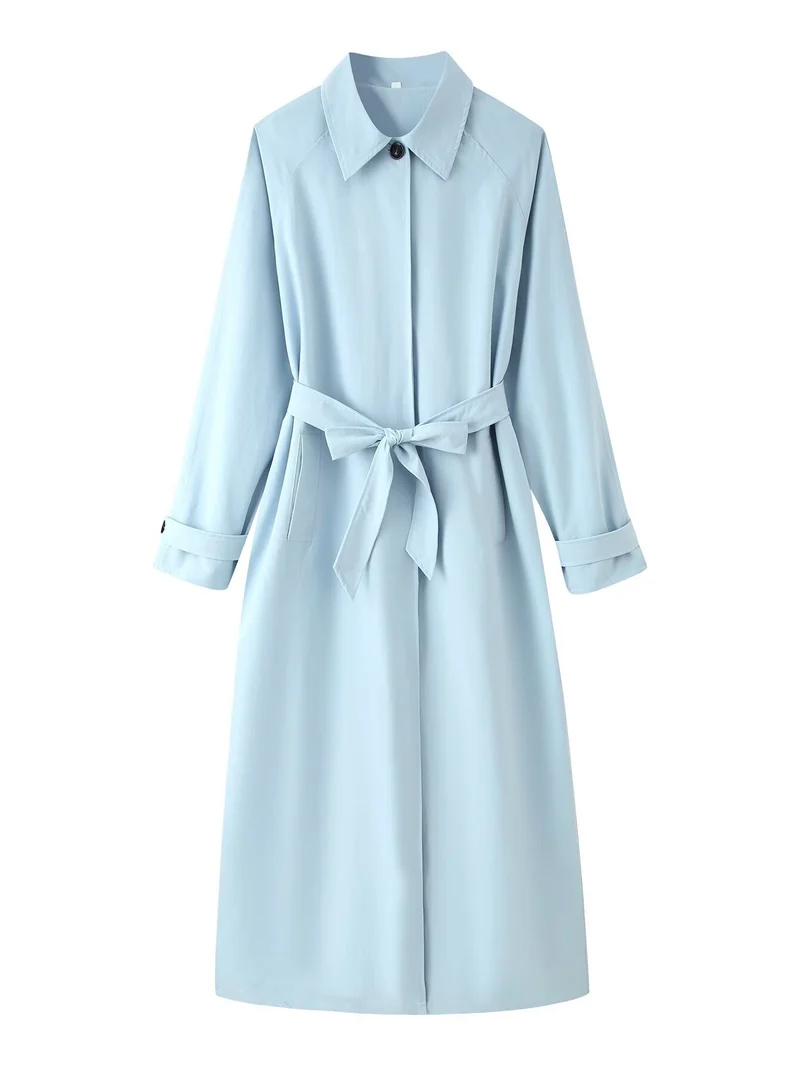 Damen Leichter taillierter Trenchcoat mit verdeckter Knopfleiste und Bindegürtel Drune