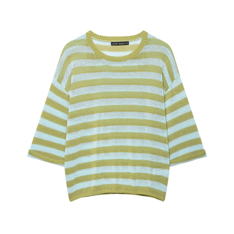 Damen Leichter gestreifter Strick-Poncho mit weitem Kurzarm und U-Boot-Ausschnitt Drune