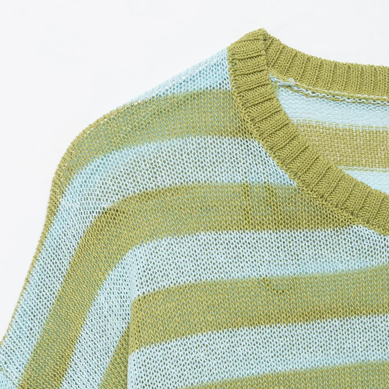 Damen Leichter gestreifter Strick-Poncho mit weitem Kurzarm und U-Boot-Ausschnitt Drune