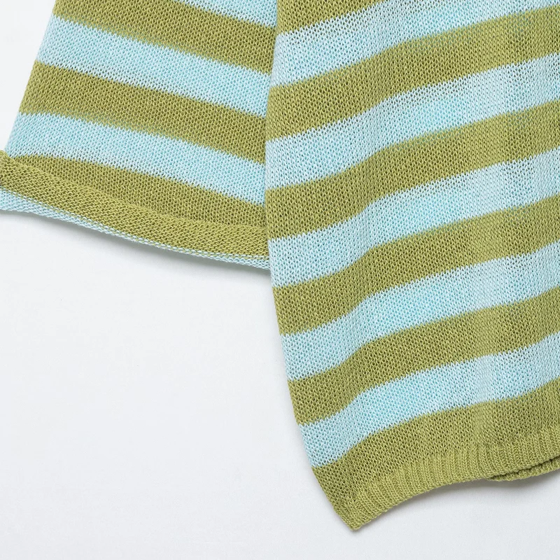 Damen Leichter gestreifter Strick-Poncho mit weitem Kurzarm und U-Boot-Ausschnitt Drune