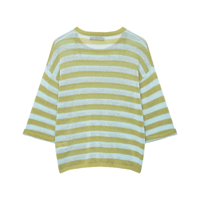 Damen Leichter gestreifter Strick-Poncho mit weitem Kurzarm und U-Boot-Ausschnitt Drune