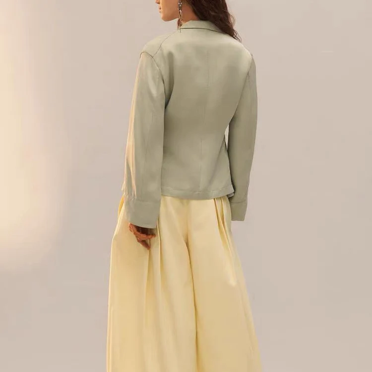 Damen Leichter Cropped Blazer mit Bindegürtel und Schalkragen Drune