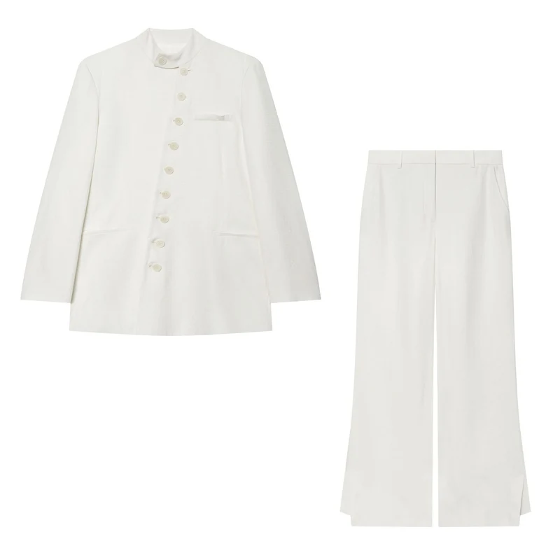 Damen Leichter Bouclé-Blazer mit Stehkragen und Knopfleiste Drune