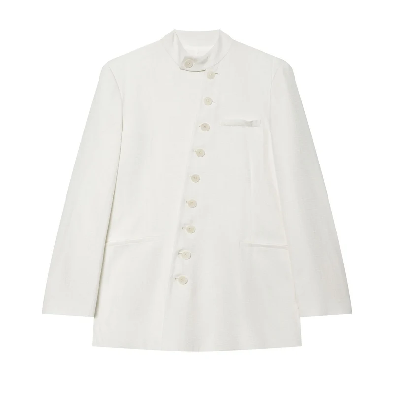 Damen Leichter Bouclé-Blazer mit Stehkragen und Knopfleiste Drune