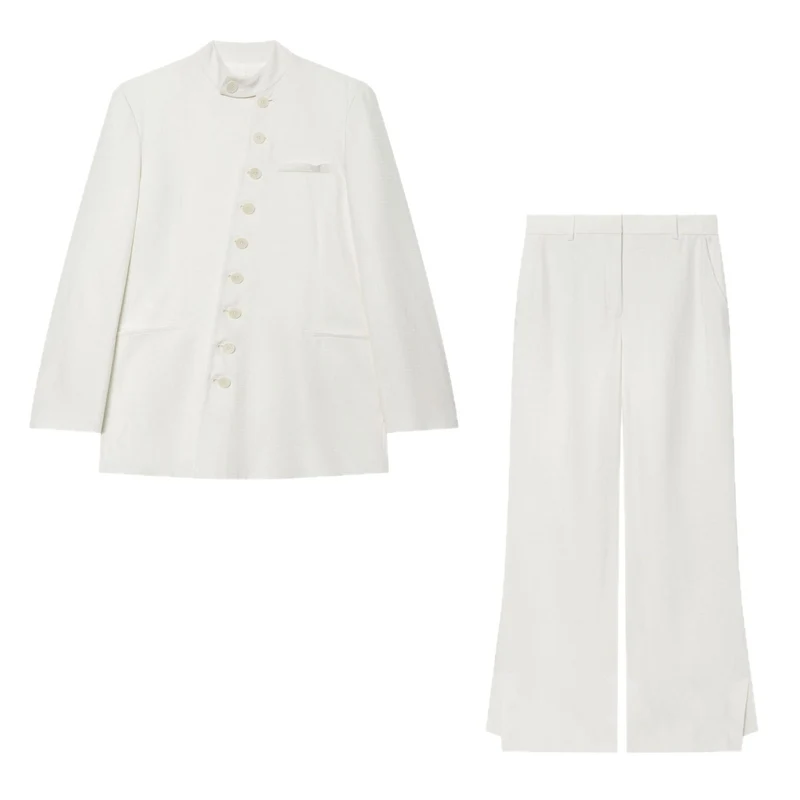 Damen Leichter Bouclé-Blazer mit Stehkragen und Knopfleiste Drune