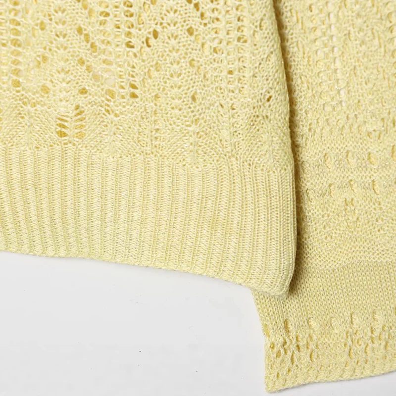 Damen Leichter Ajourstrick-Pullover mit Rundhalsausschnitt und Boxy-Cropped-Schnitt Drune