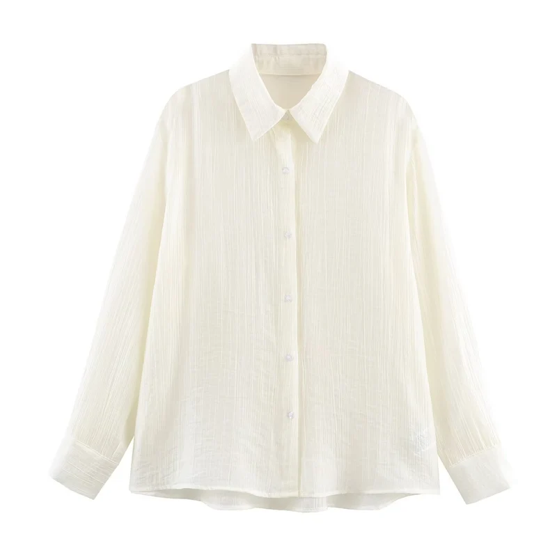 Damen Leichte weite Bluse mit Crinkle-Struktur und Hemdkragen Drune
