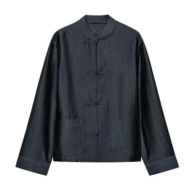 Damen Leichte Stehkragenjacke mit traditionellen Knotenverschlüssen Drune