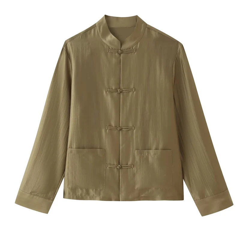 Damen Leichte Stehkragenjacke mit traditionellen Knotenverschlüssen Drune