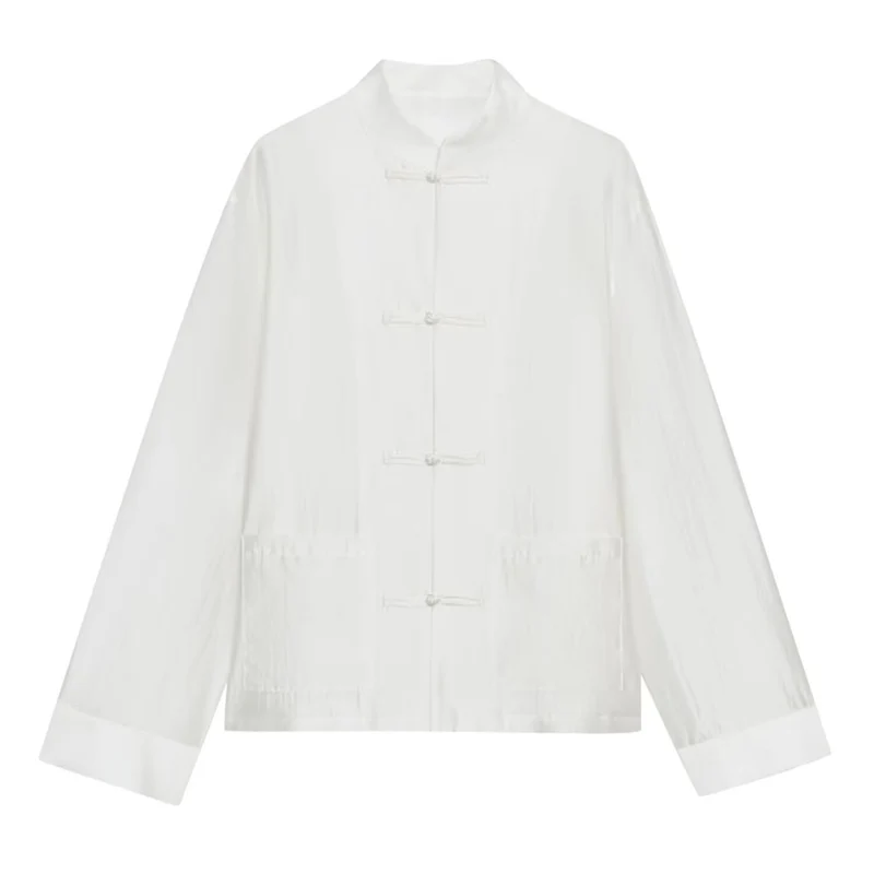 Damen Leichte Stehkragenjacke mit traditionellen Knotenverschlüssen Drune