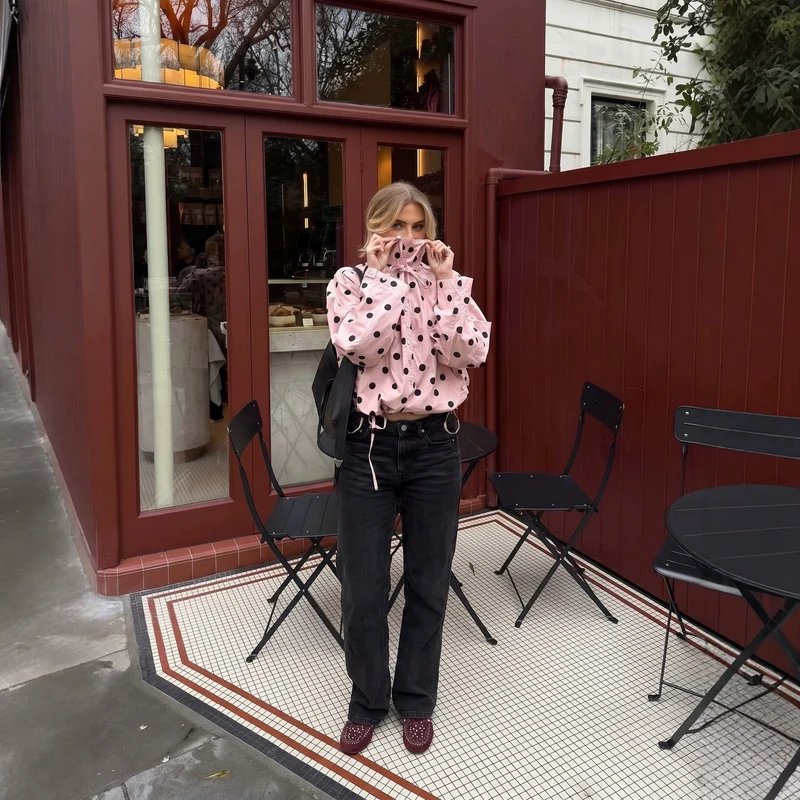 Damen Leichte Satin-Übergangsjacke im Cropped-Schnitt mit Stehkragen und Kordelzug Drune