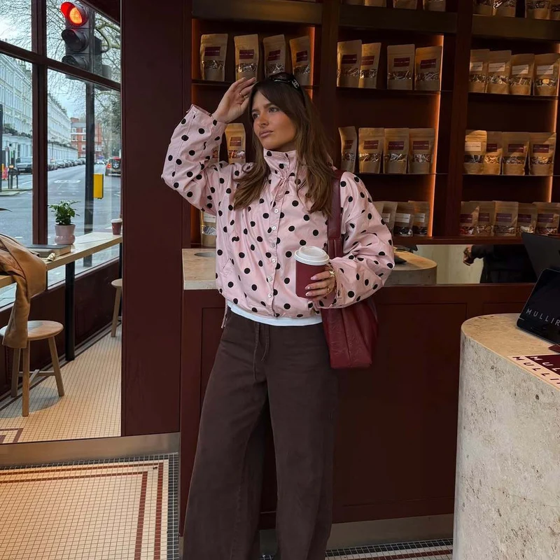 Damen Leichte Satin-Übergangsjacke im Cropped-Schnitt mit Stehkragen und Kordelzug Drune
