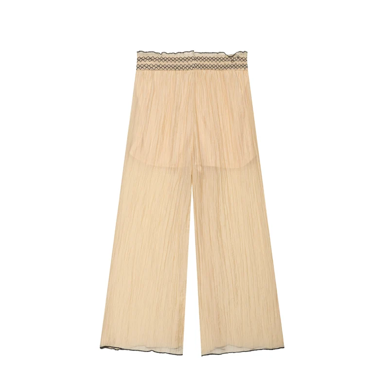 Damen Leichte plissierte Palazzo‑Hose mit Smokbund und weitem Bein Drune