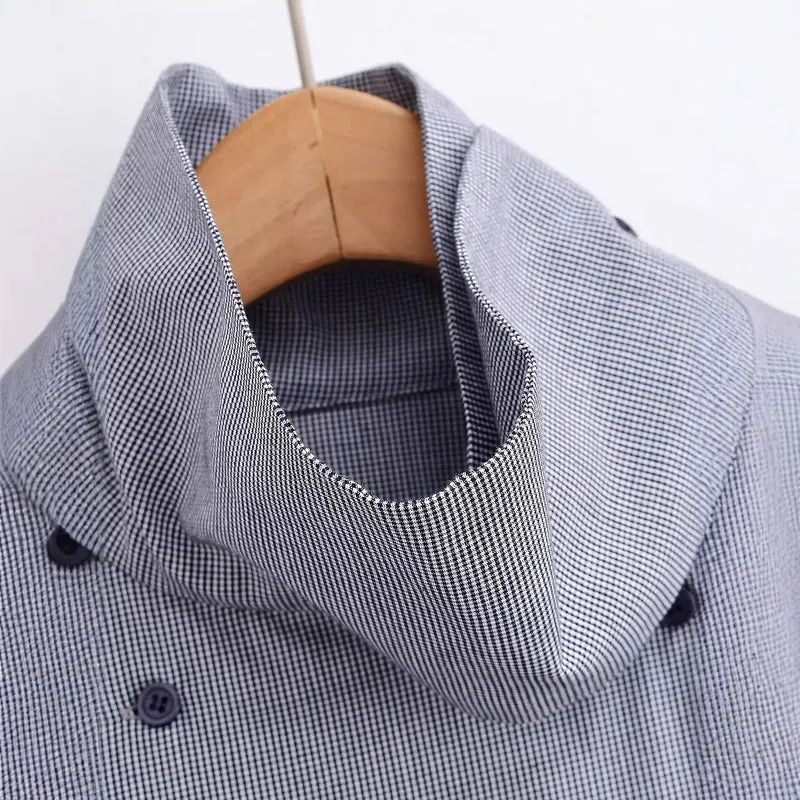 Damen leichte Oversize-Hemdjacke mit hohem Funnelkragen und asymmetrischer Knopfleiste Drune