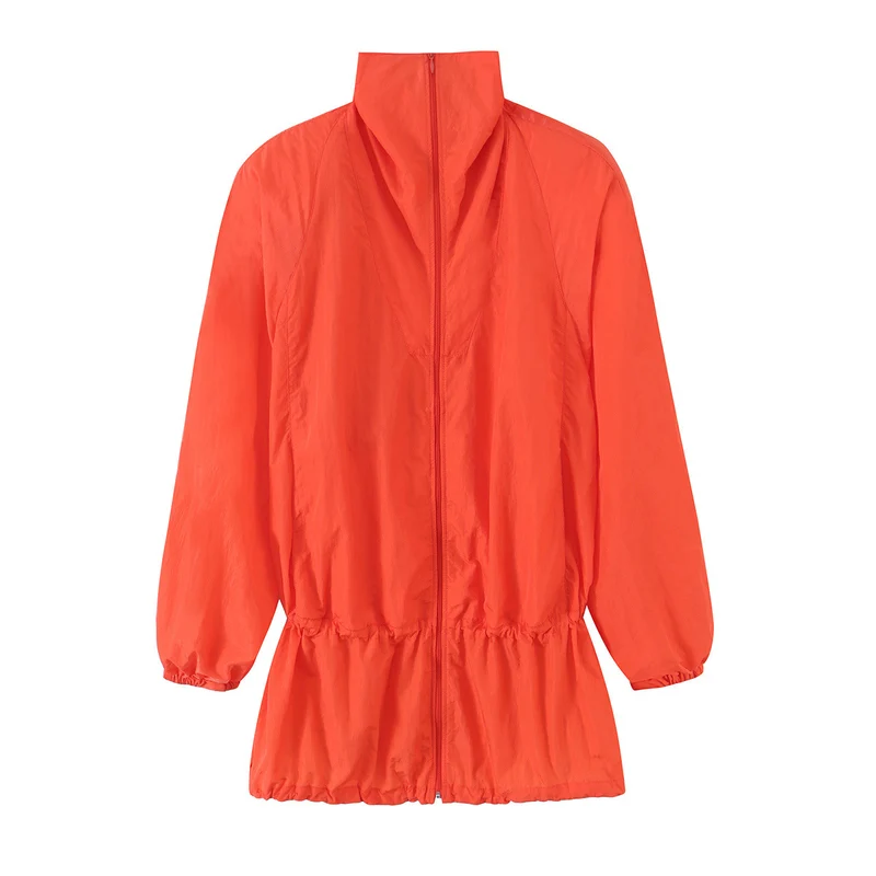 Damen Leichte Longline-Übergangsjacke mit Tunnelzugtaillierung und Stehkragen Drune
