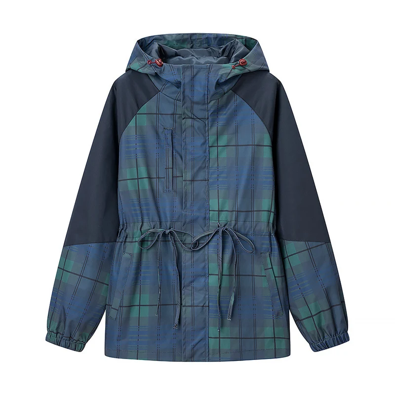 Damen Leichte Kapuzenjacke im Parka-Stil mit Kordelzug und Karomuster Drune