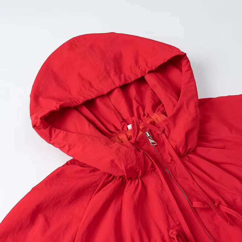Damen Leichte Kapuzen-Boxy-Übergangsjacke mit Tunnelzug und elastischen Bündchen Drune