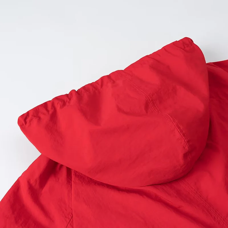 Damen Leichte Kapuzen-Boxy-Übergangsjacke mit Tunnelzug und elastischen Bündchen Drune