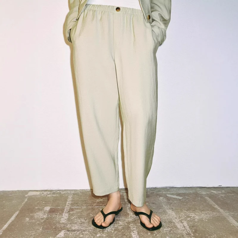 Damen Leichte Highwaist-Hose mit elastischem Bund und geradem Bein Drune