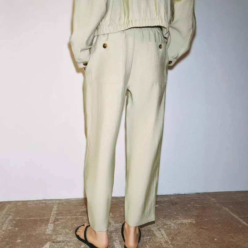 Damen Leichte Highwaist-Hose mit elastischem Bund und geradem Bein Drune