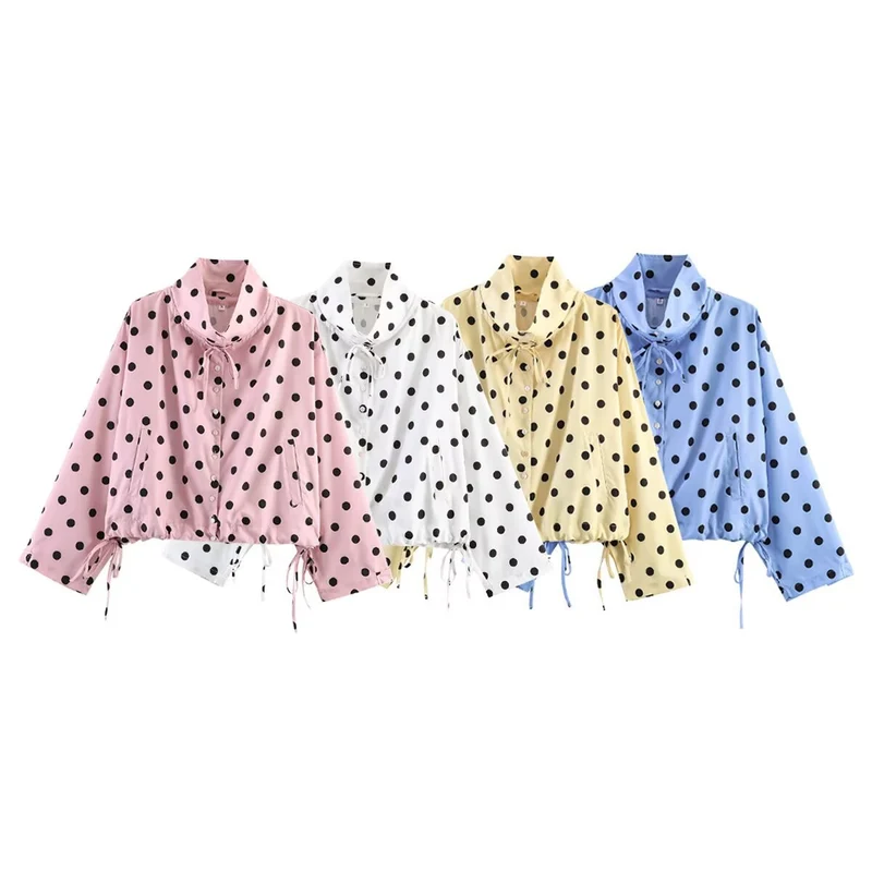 Damen Leichte Hemdbluse mit Polka‑Dot, femininem Puffärmel und durchgehender Knopfleiste Drune