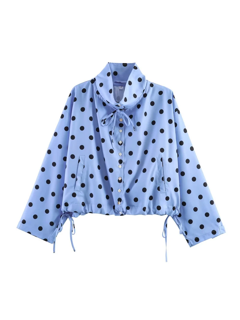 Damen Leichte Hemdbluse mit Polka‑Dot, femininem Puffärmel und durchgehender Knopfleiste Drune