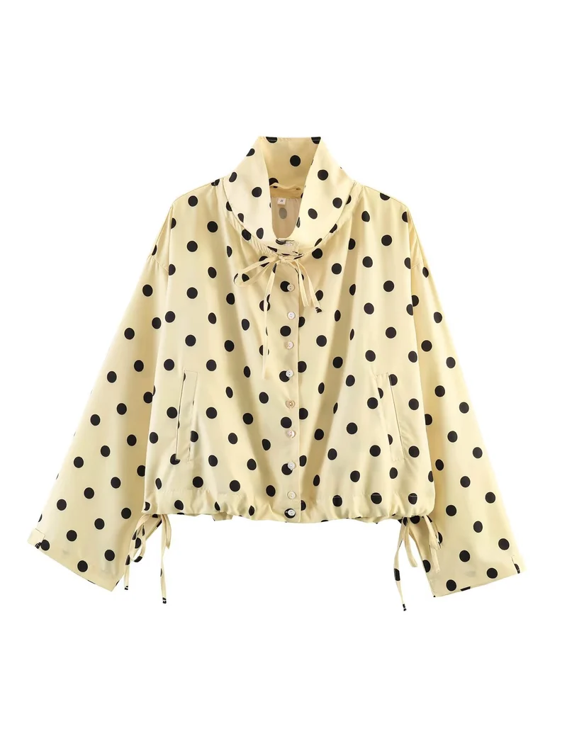 Damen Leichte Hemdbluse mit Polka‑Dot, femininem Puffärmel und durchgehender Knopfleiste Drune