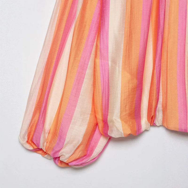 Damen Leichte gestreifte Cropped-Bomberjacke aus transparentem Crêpe mit Ballonärmeln Drune