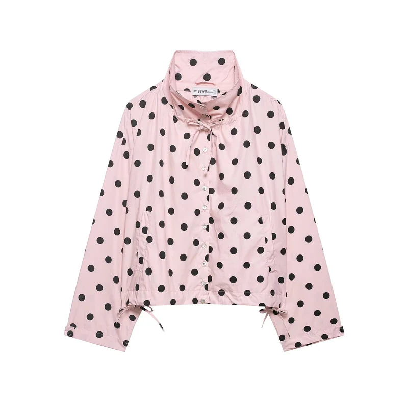 Damen Leichte gepunktete Anorakjacke im Cropped-Boxy-Schnitt mit Tunnelzug und hohem Kragen Drune