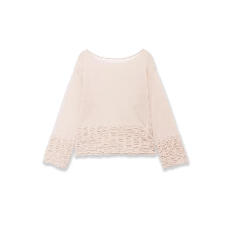 Damen Leichte Feinstrick-Bluse mit weitem Boat‑Ausschnitt und gerafftem Saum Drune