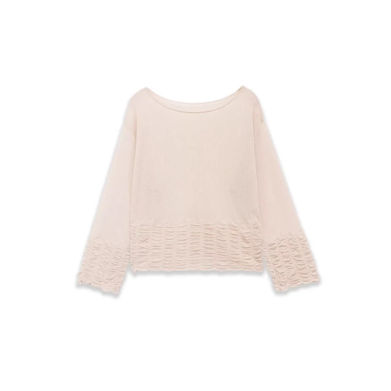 Damen Leichte Feinstrick-Bluse mit weitem Boat‑Ausschnitt und gerafftem Saum Drune