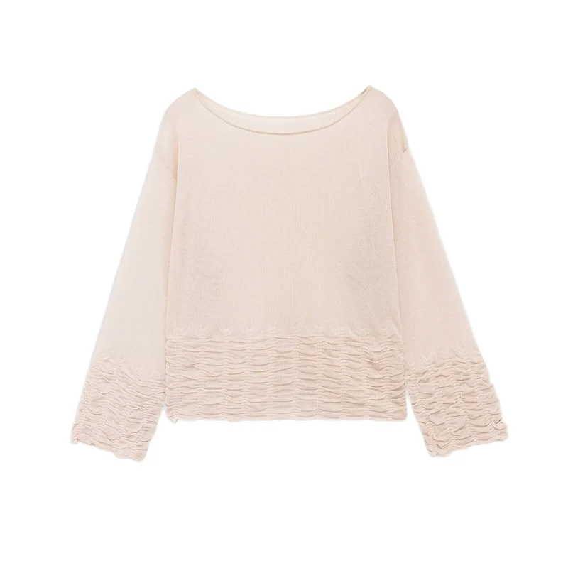 Damen Leichte Feinstrick-Bluse mit weitem Boat‑Ausschnitt und gerafftem Saum Drune