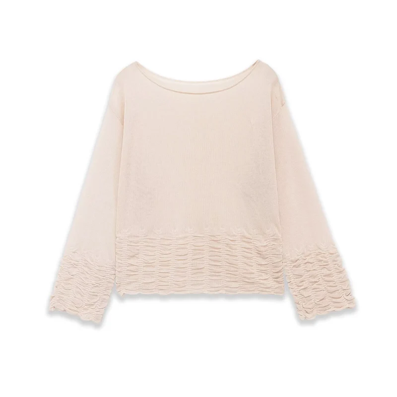 Damen Leichte Feinstrick-Bluse mit weitem Boat‑Ausschnitt und gerafftem Saum Drune