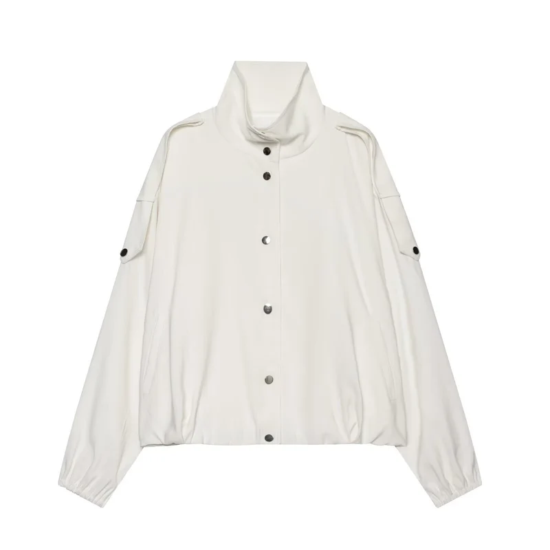 Damen Leichte Cropped-Windjacke im Boxy‑Schnitt mit hohem Funnelkragen und Ärmel-Pattentaschen Drune