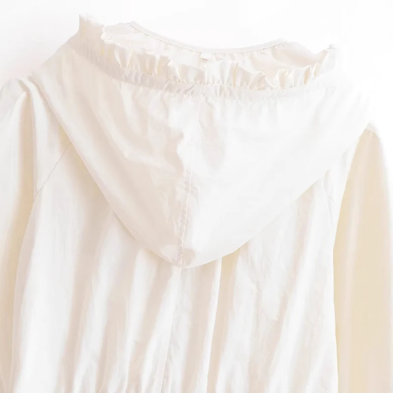 Damen Leichte Cropped-Übergangsjacke mit Rüschenkragen, Tunnelzug und Gummizugbündchen Drune