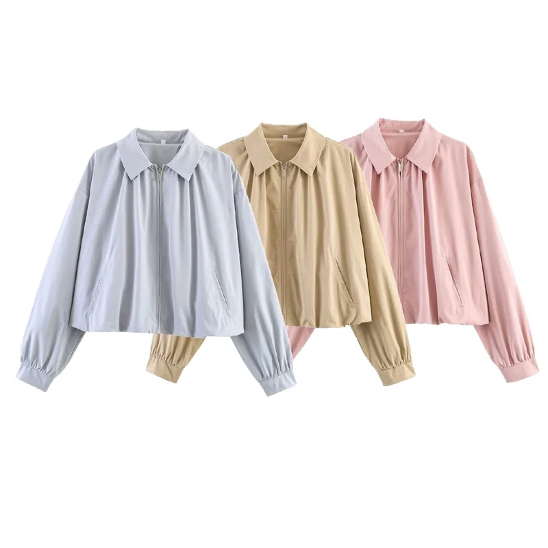 Damen Leichte Cropped‑Übergangsjacke mit Hemdkragen, Reißverschluss und elastischen Bündchen Drune