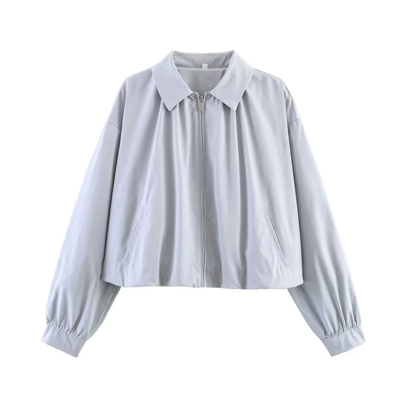 Damen Leichte Cropped‑Übergangsjacke mit Hemdkragen, Reißverschluss und elastischen Bündchen Drune